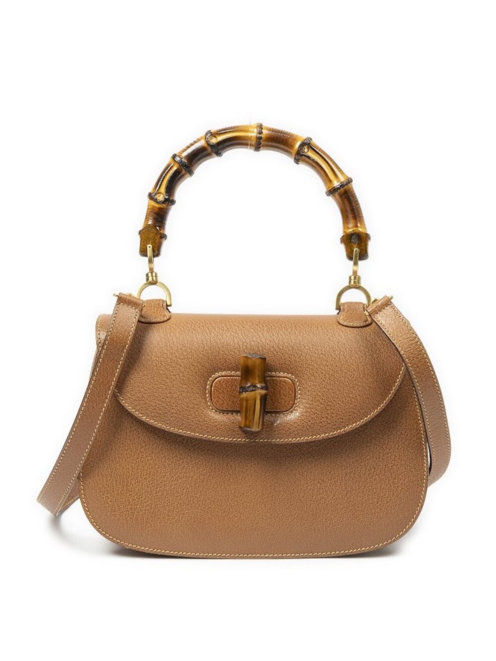 Gucci Small Bamboo Top Handle Flap Bag Brown Studded Calfskin